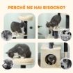 ALBERO TIRAGRAFFI PER GATTI ALTO 92 CM CON CASETTA, LETTINO, PALI IN SISAL E PALLINA, BIANCO CREMA