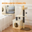 ALBERO TIRAGRAFFI PER GATTI ALTO 92 CM CON CASETTA, LETTINO, PALI IN SISAL E PALLINA, BIANCO CREMA