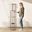 LAMPADA DA TERRA CON RIPIANI, LUCE REGOLABILE, INTERRUTTORE A PEDALE E PORTE USB, MARRONE