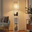 LAMPADA DA TERRA CON RIPIANI, LUCE REGOLABILE, INTERRUTTORE A PEDALE E PORTE USB, BIANCO