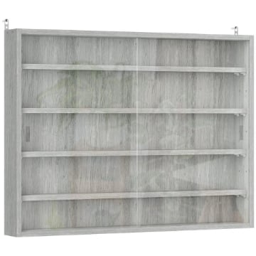 VETRINA PER COLLEZIONISMO A 4 RIPIANI REGOLABILI IN LEGNO CON ANTE IN VETRO, 80X9.5X60 CM, GRIGIO