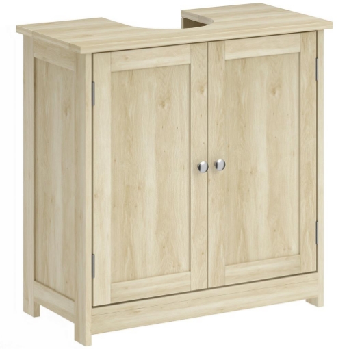 MOBILE SOTTOLAVABO A 2 ANTE CON RIPIANO REGOLABILE E INTAGLIO A U, 60X30X60 CM, ROVERE