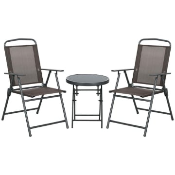 SET DA GIARDINO 3 PEZZI CON 2 SEDIE 53.5X64X93 CM E TAVOLINO DA CAFFÞ Ï45X50 CM, IN METALLO, MARRONE