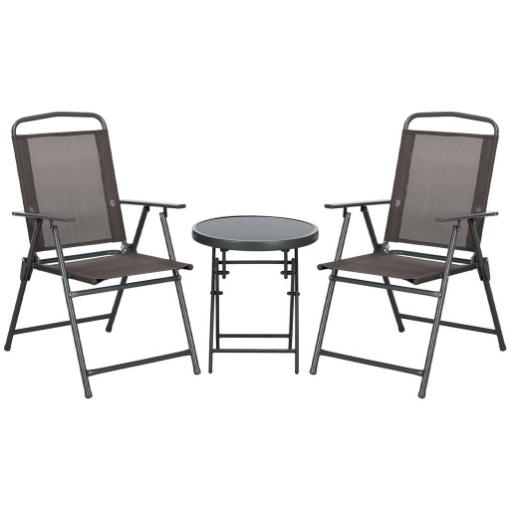SET DA GIARDINO 3 PEZZI CON 2 SEDIE 53.5X64X93 CM E TAVOLINO DA CAFFÞ Ï45X50 CM, IN METALLO, MARRONE