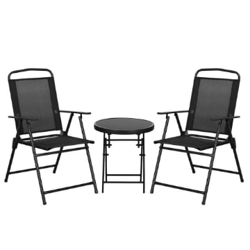 SET DA GIARDINO 3 PEZZI CON 2 SEDIE 53.5X64X93 CM E TAVOLINO DA CAFFÈ 45X50 CM, IN METALLO, NERO