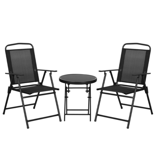 SET DA GIARDINO 3 PEZZI CON 2 SEDIE 53.5X64X93 CM E TAVOLINO DA CAFFÈ 45X50 CM, IN METALLO, NERO