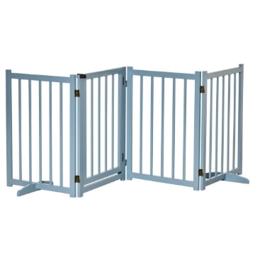 CANCELLINO PIEGHEVOLE PER CANI TAGLIA PICCOLA/MEDIA CON 4 PANNELLI IN LEGNO E PORTA, 237.5X36X80 CM, GRIGIO