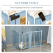 CANCELLINO PIEGHEVOLE PER CANI TAGLIA PICCOLA/MEDIA CON 4 PANNELLI IN LEGNO E PORTA, 237.5X36X80 CM, GRIGIO