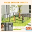 RECINTO PER CANI A 12 PANNELLI MODULABILI DA 80X1.5X80 CM, PIEGHEVOLE CON PORTA IN ACCIAIO, 12 PICCHETTI, GRIGIO