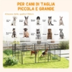 RECINTO PER CANI A 12 PANNELLI MODULABILI DA 80X1.5X80 CM, PIEGHEVOLE CON PORTA IN ACCIAIO, 12 PICCHETTI, GRIGIO