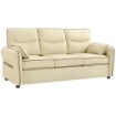 DIVANO 3 POSTI IN FINTA PELLE CON IMBOTTITURA SPESSA, TASCA LATERALE E 2 CUSCINI, 190X83X90 CM, BEIGE