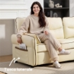 DIVANO 3 POSTI IN FINTA PELLE CON IMBOTTITURA SPESSA, TASCA LATERALE E 2 CUSCINI, 190X83X90 CM, BEIGE