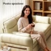 DIVANO 3 POSTI IN FINTA PELLE CON IMBOTTITURA SPESSA, TASCA LATERALE E 2 CUSCINI, 190X83X90 CM, BEIGE