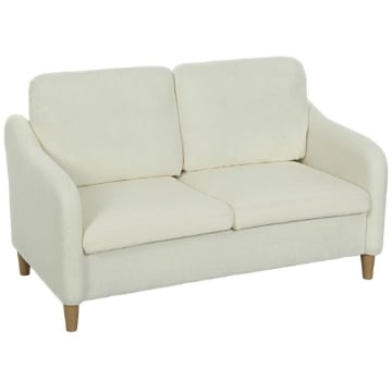 DIVANO 2 POSTI MODERNO CON CUSCINI SPESSI E RIVESTIMENTO SHERPA, 137X69X82 CM, CREMA