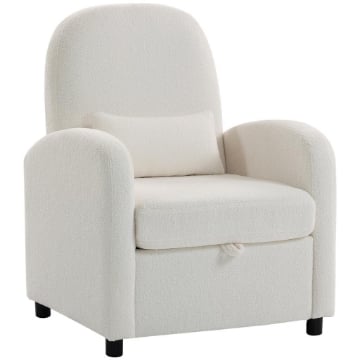 POLTRONA MODERNA CON SPAZIO CONTENITORE A SCOMPARSA E CUSCINO, RIVESTIMENTO IN PILE TEDDY, 76X77X95 CM, CREMA