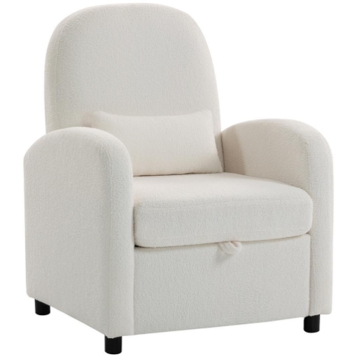 POLTRONA MODERNA CON SPAZIO CONTENITORE A SCOMPARSA E CUSCINO, RIVESTIMENTO IN PILE TEDDY, 76X77X95 CM, CREMA