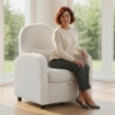 POLTRONA MODERNA CON SPAZIO CONTENITORE A SCOMPARSA E CUSCINO, RIVESTIMENTO IN PILE TEDDY, 76X77X95 CM, CREMA