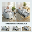 POLTRONA LETTO 3 IN 1 CON SCHIENALE RECLINABILE E CUSCINO, RIVESTIMENTO IN CINIGLIA, 88X84X87 CM, GRIGIO