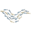 WALL ART BANCO DI PESCI IN METALLO CON VITI INCLUSE, 99.7X3.8X50.2 CM, ORO E BLU