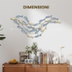 WALL ART BANCO DI PESCI IN METALLO CON VITI INCLUSE, 99.7X3.8X50.2 CM, ORO E BLU