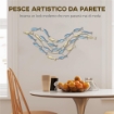 WALL ART BANCO DI PESCI IN METALLO CON VITI INCLUSE, 99.7X3.8X50.2 CM, ORO E BLU