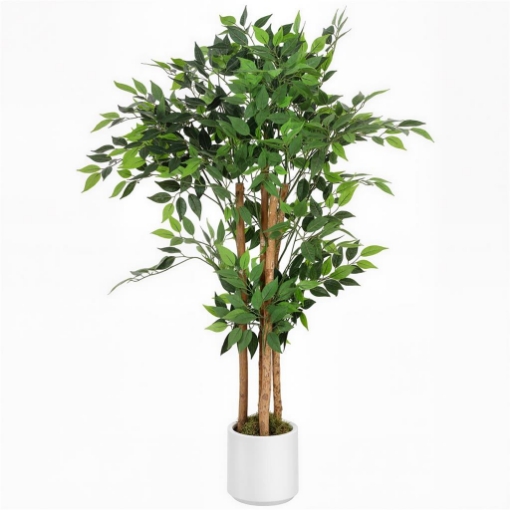 PIANTA ARTIFICIALE DI BANIANO VERDE IN PEVA E LEGNO CON VASO CONTENITORE IN PP E CEMENTO, 55X55X120 CM