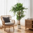 PIANTA ARTIFICIALE DI BANIANO VERDE IN PEVA E LEGNO CON VASO CONTENITORE IN PP E CEMENTO, 55X55X120 CM