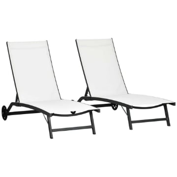 SET 2 LETTINI PRENDISOLE CON SCHIENALE RECLINABILE, IN ALLUMINIO E TESSUTO TRASPIRANTE, 66X165X102 CM, CREMA