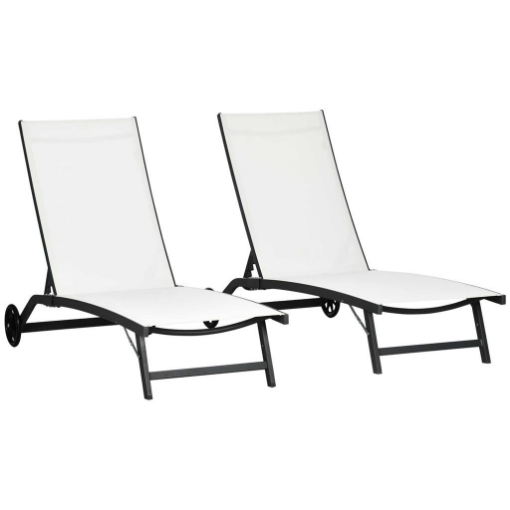 SET 2 LETTINI PRENDISOLE CON SCHIENALE RECLINABILE, IN ALLUMINIO E TESSUTO TRASPIRANTE, 66X165X102 CM, CREMA