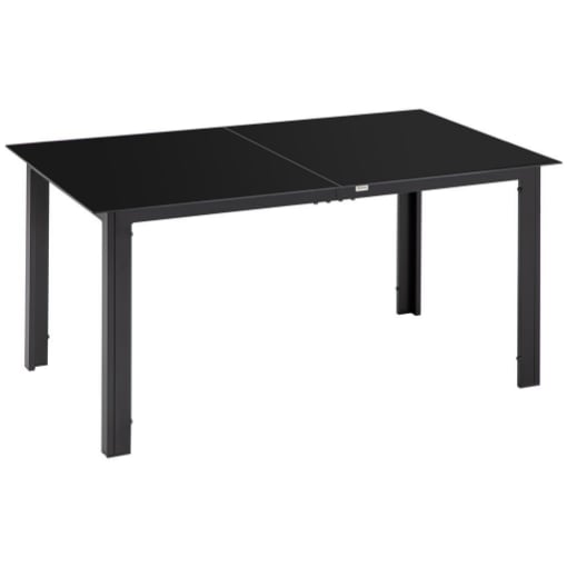 TAVOLO DA GIARDINO RETTANGOLARE PER 6 PERSONE CON PIANO IN VETRO E ALLUMINIO, 150X90 CM, NERO