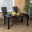 TAVOLO DA GIARDINO RETTANGOLARE PER 6 PERSONE CON PIANO IN VETRO E ALLUMINIO, 150X90 CM, NERO