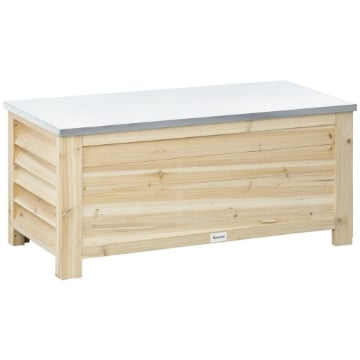 BAULE DA ESTERNO DA 155L IN LEGNO CON COPERCHIO IN METALLO E 2 AMMORTIZZATORI, 110X50X50 CM, COLOR LEGNO