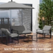 SET DA GIARDINO 4 PEZZI CON DIVANETTO, 2 POLTRONE E TAVOLINO, IN ACCIAIO, POLIESTERE E COTONE PP, NERO E GRIGIO