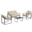 SET DA GIARDINO 4 PEZZI CON DIVANETTO, 2 POLTRONE E TAVOLINO, IN ACCIAIO, POLIESTERE E COTONE PP, BEIGE E GRIGIO