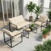 SET DA GIARDINO 4 PEZZI CON DIVANETTO, 2 POLTRONE E TAVOLINO, IN ACCIAIO, POLIESTERE E COTONE PP, BEIGE E GRIGIO