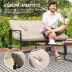 SET DA GIARDINO 4 PEZZI CON DIVANETTO, 2 POLTRONE E TAVOLINO, IN ACCIAIO, POLIESTERE E COTONE PP, BEIGE E GRIGIO