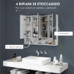 SPECCHIERA BAGNO CON ARMADIETTO 3 ANTE SOFT CLOSE E RIPIANI REGOLABILI, 90X15X75 CM, BIANCO