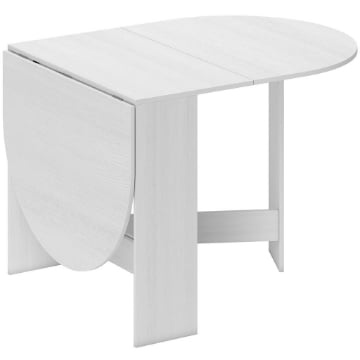 TAVOLO PIEGHEVOLE PER 6 PERSONE CON 2 RIBALTE OVALE IN LEGNO, 163X80X75 CM, BIANCO