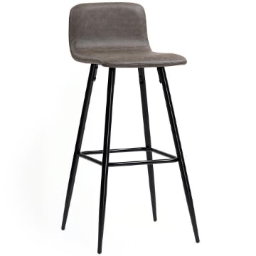 SET 2 SGABELLI BAR CON SCHIENALE BASSO E POGGIAPIEDI, RIVESTIMENTO IN PU E GAMBE IN ACCIAIO, MARRONE SCURO