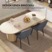SET 2 SEDIE DA PRANZO CON SCHIENALE RICURVO, IN TESSUTO EFFETTO LINO, SCHIUMA E ACCIAIO, 46X56X86 CM, GRIGIO E NERO