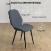 SET 2 SEDIE DA PRANZO CON SCHIENALE RICURVO, IN TESSUTO EFFETTO LINO, SCHIUMA E ACCIAIO, 46X56X86 CM, GRIGIO E NERO