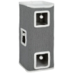 TORRE PER GATTI CON 3 CASETTE, 3 PALLINE E POSATOIO, IN LEGNO, TESSUTO E PELUCHE, 41X41X100 CM, GRIGIO E BIANCO