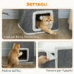 TORRE PER GATTI CON 3 CASETTE, 3 PALLINE E POSATOIO, IN LEGNO, TESSUTO E PELUCHE, 41X41X100 CM, GRIGIO E BIANCO