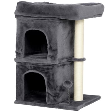 TORRE PER GATTI FINO A 7 KG CON 2 CASETTE E LETTINO, PALO IN SISAL E RIVESTIMENTO PELUCHE, GRIGIO SCURO
