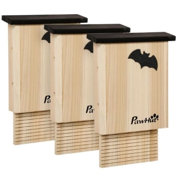 SET DI 3 CASETTE PER PIPISTRELLI IN LEGNO DI ABETE PER ESTERNI, 25X6X37.5 CM, LEGNO NATURALE