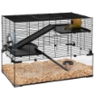 GABBIA PER CRICETI A 3 LIVELLI CON BASE IN VETRO TEMPERATO, RUOTA E ACCESSORI, 76.5X48.5X54.5 CM, NERO