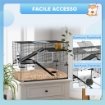 GABBIA PER CRICETI A 3 LIVELLI CON BASE IN VETRO TEMPERATO, RUOTA E ACCESSORI, 76.5X48.5X54.5 CM, NERO