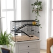 GABBIA PER CRICETI A 3 LIVELLI CON BASE IN VETRO TEMPERATO, RUOTA E ACCESSORI, 76.5X48.5X54.5 CM, NERO