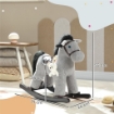 CAVALLO A DONDOLO CON SUONI PER BAMBINI DA 2-5 ANNI E ANIMALE DI PELUCHE INCLUSO, LEGNO E ACCIAIO, GRIGIO
