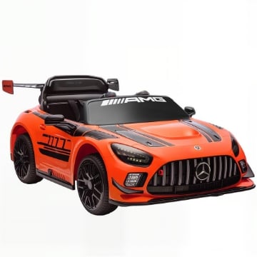 AUTO ELETTRICA BAMBINI 3-8 ANNI MERCEDES-AMG 12V CON TELECOMANDO, LUCI LED, ROTELLE DI TRASPORTO, ARANCIONE